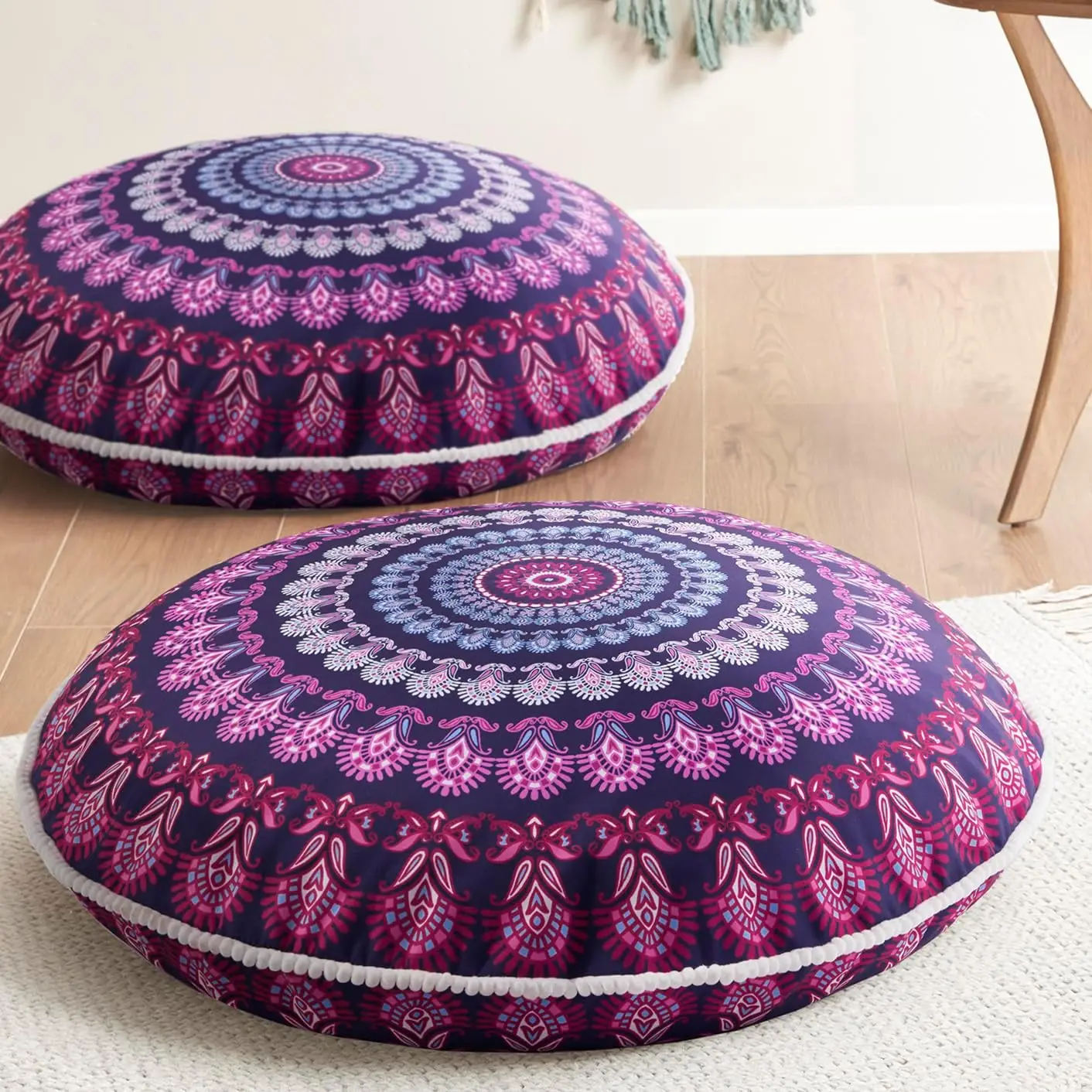 

Large Round Meditation Pillow Set of 2, Memory Foam, Purple Orchid Design for Yoga Living Room Outdoor