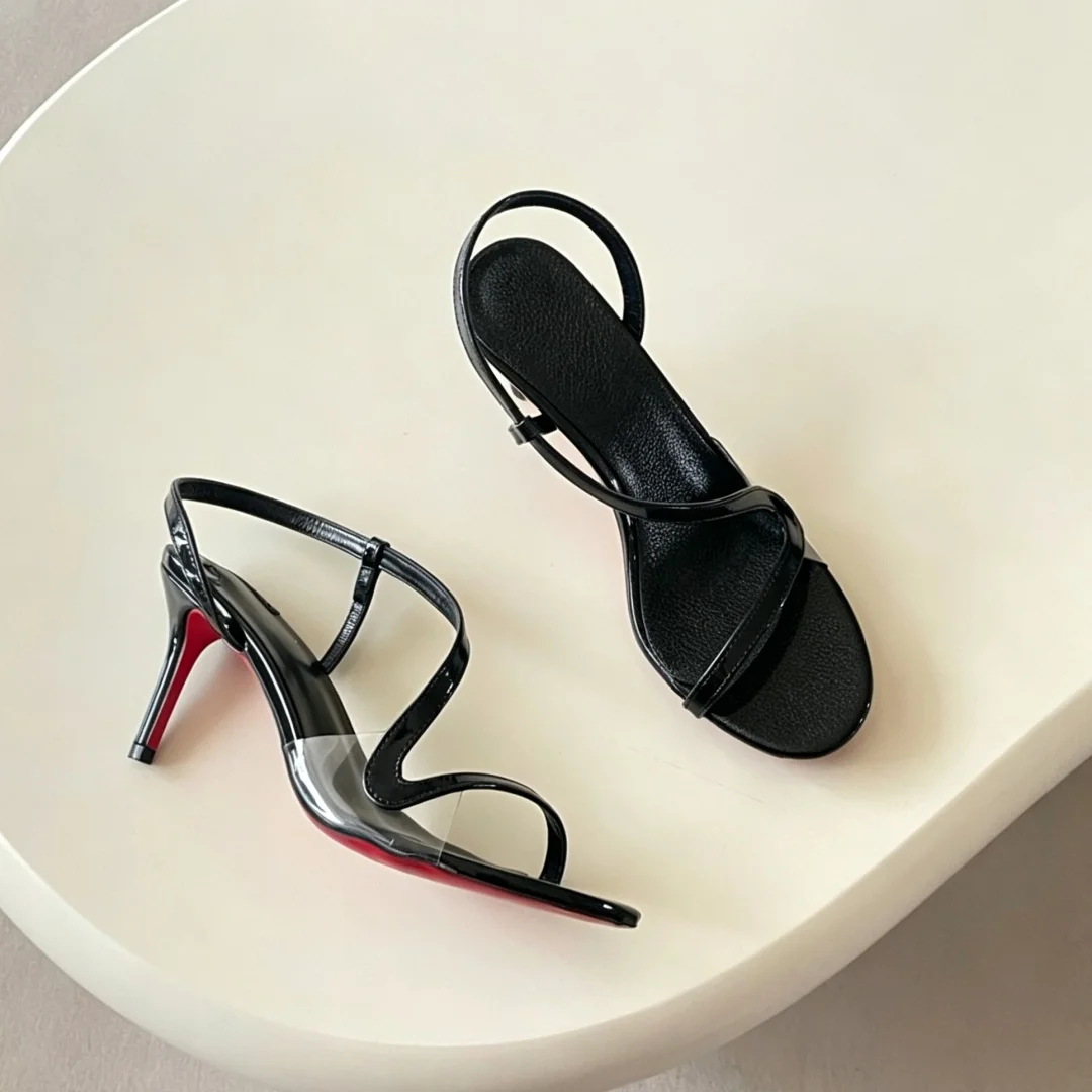 Luxury Brand Women's Wedding Party Dress Shoes Ladies S‑shaped Strap Sandals Red Sole Stiletto High Heels Slingback Open Toe view 3