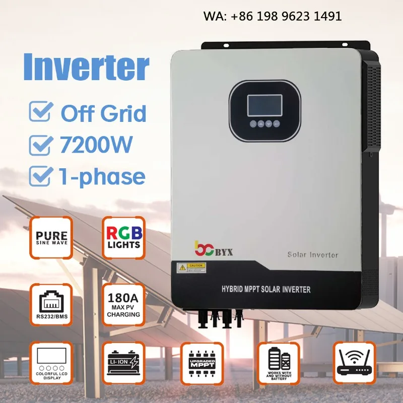 2KW-10KW Single Phase Off-Grid Hybrid Solar Inverter 24V 48V 98% High Efficiency Lithium Battery Solar System