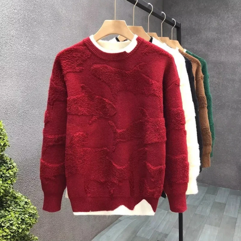 Autumn Winter New Fashion Round Neck Long Sleeve Solid Sweaters Men's Clothing Casual All-match Warm Simplicity Knitting Tops