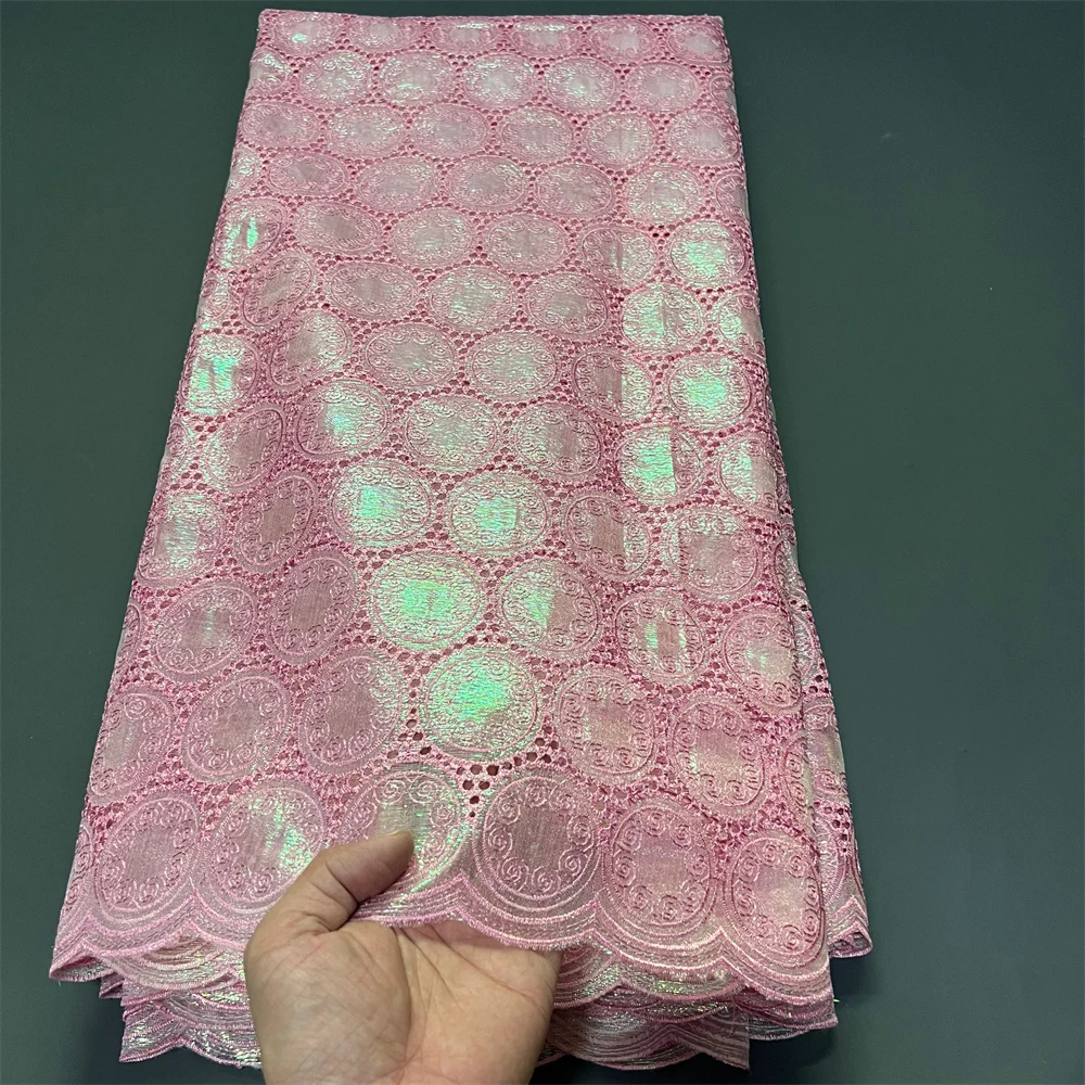 

2025 африканская нигерийская высококачественная тюль с блестками, кружевная ткань для выпускных платьев, вышивка бисером, сетчатая ткань, 5 ярдов, ZJ057