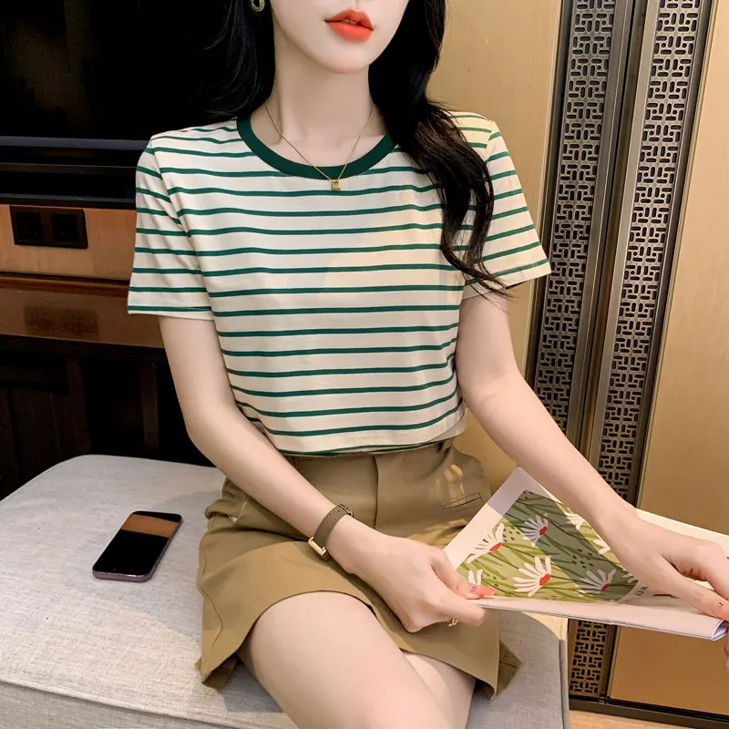 Sommer Mutterschaft Gestreiften Stillen T-shirts Oansatz Baumwolle T Shirt Postpartale Heiße Mama Pflege Kleidung Tees Stillzeit Tops T