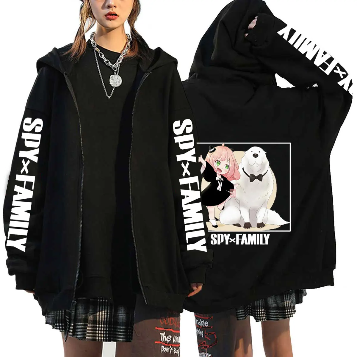 Sudadera con capucha para hombre y mujer, prenda de vestir de gran tamaño con cremallera, estilo Hip Hop, de la familia Spy X