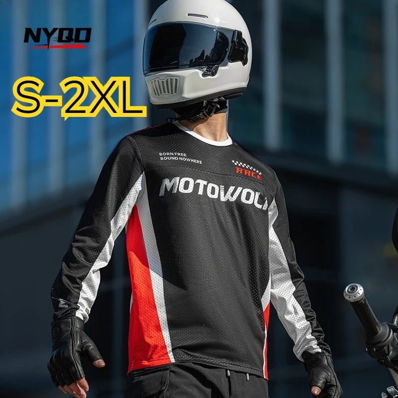 

Men's Motorcycle Quick Dry Shirt Mesh Breathable Long Sleeve Sun Protection Riding Tops Comfortable Biker Clothing