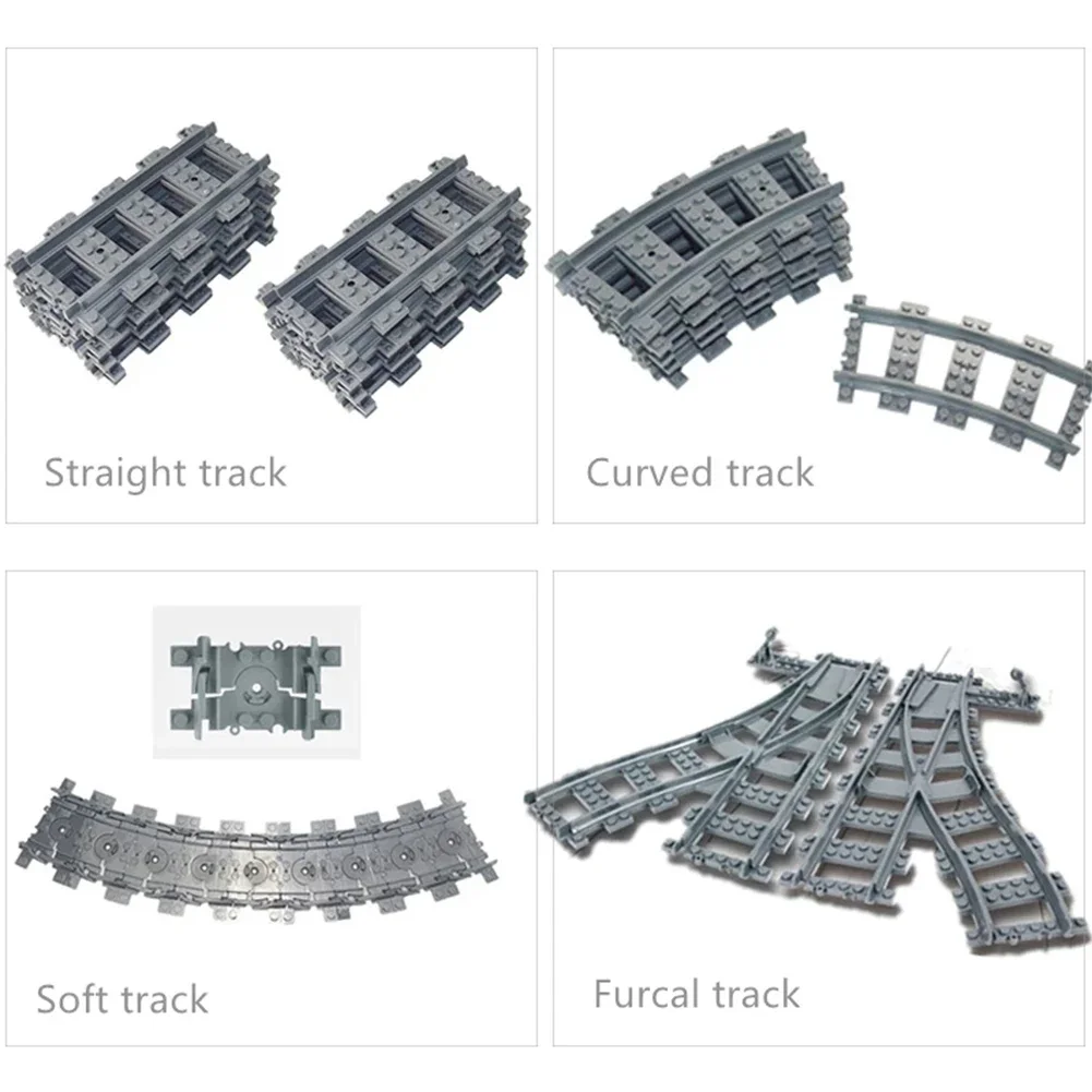 Bloques de construcción de tren con función de potencia, vías rectas flexibles, viaducto de ferrocarril de alta velocidad, juguetes de ladrillos de ferrocarril MOC