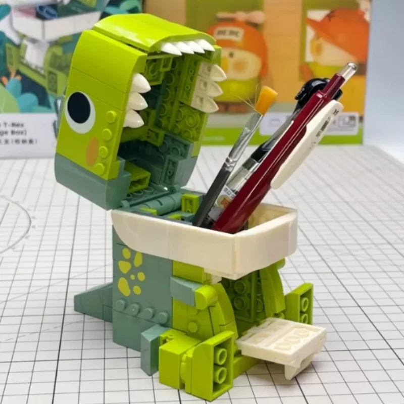 JAKI Student Must Dinosaur Pen Container Diy Brick Creative Brick Ideal Pencil-Box City Toy For Children Friend Birthday Gift