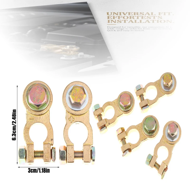 2Pcs Brass M8 M10 Car Battery Terminal Clamp Wire Clamps Brass Positive Negative Top Post Connectors Battery Terminal Clips