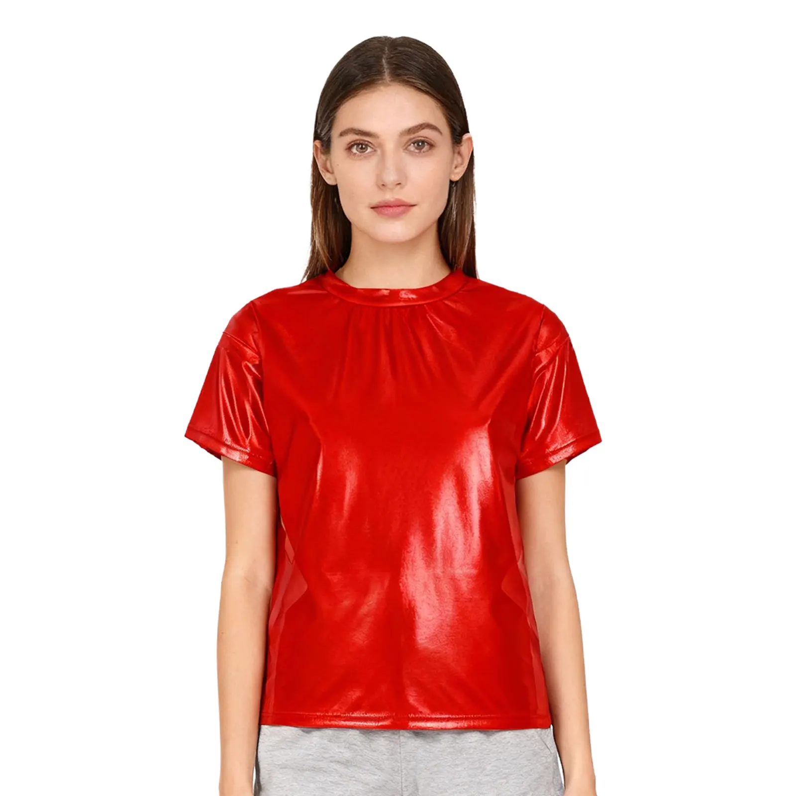 تي شيرت نسائي أنيق لحفلات الرقص والرقص برقبة دائرية وتصميم متعدد الاستخدامات لرقص الهيب هوب والجاز لملابس غير رسمية يومية أنيقة