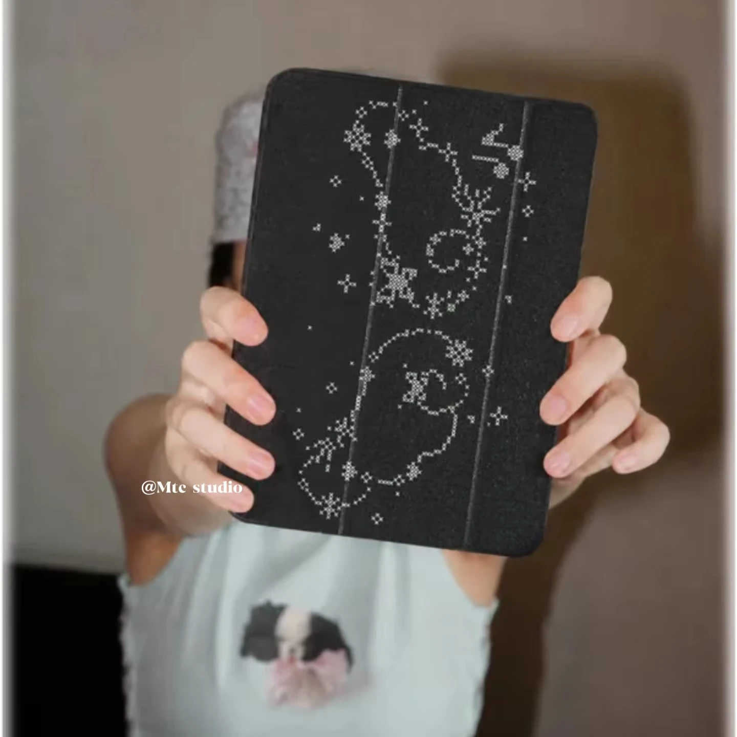 Korean Ins Cute Pixel Rabbit Angel Wings Cartoon For iPad Case IPad 10 9 8 7 Air 5 4 3 2 2026 Pro 11 Mini 6 7 Y2K Tri Fold Cover