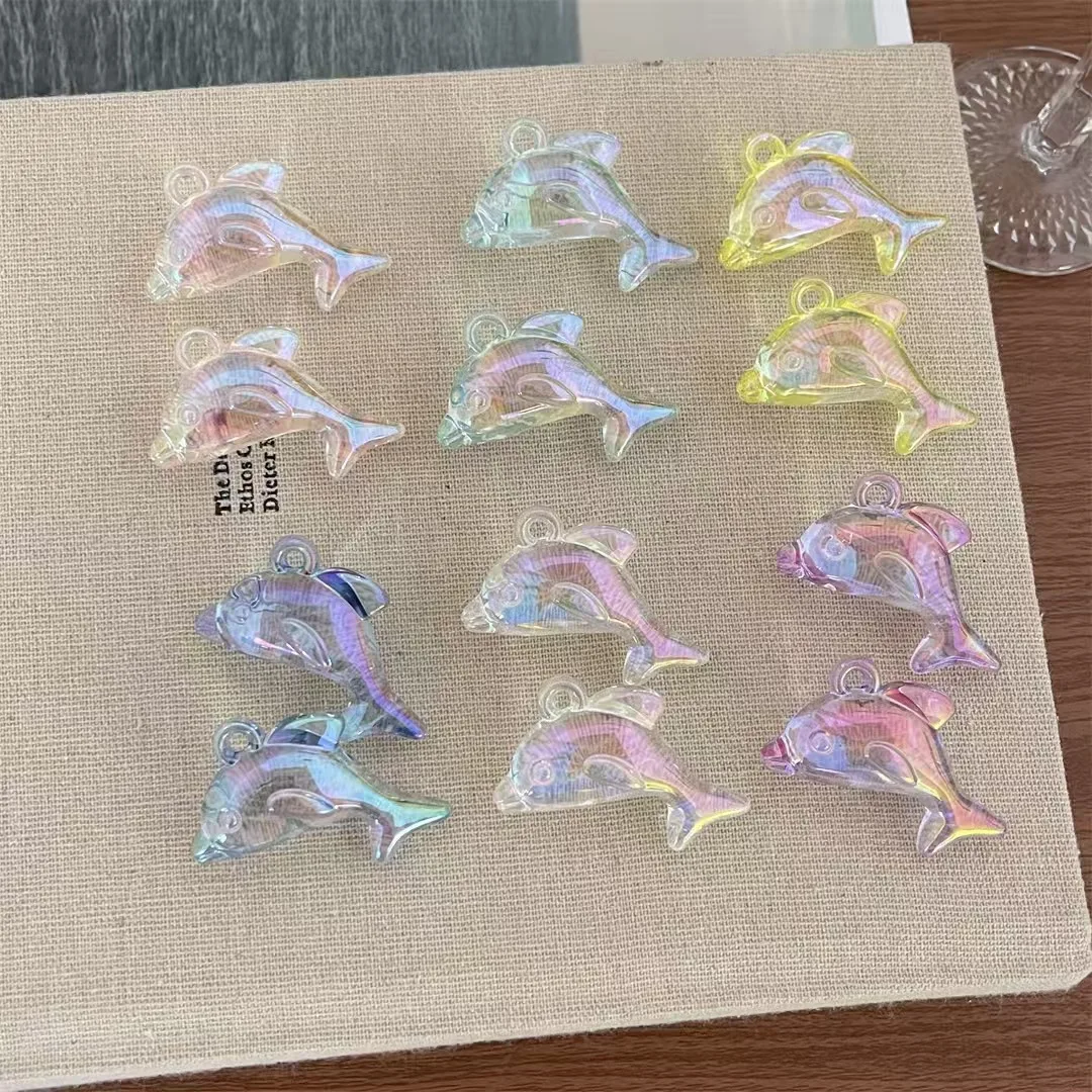 40-ピース-ロット透明なカラフルなイルカ樹脂アクリルペンダント-28-48-ミリメートル、-diy-ネックレスキーホルダージュエリー作り、オーシャンテーマチャーム