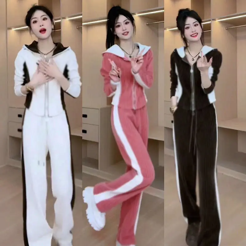 Women's Casual Sportswear Set Women 2024 Spring and Autumn New Fashion Short Top Trousers Flared Pants Temperament Two-piece Set