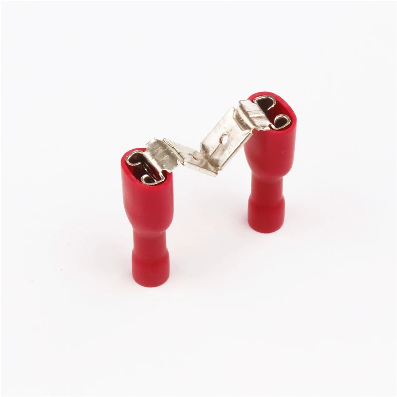 100pcs 6.3mm Splice Wire Connector Insulated Piggyback Female Spade Crimp Terminals1.25-250 Electrical Connectors