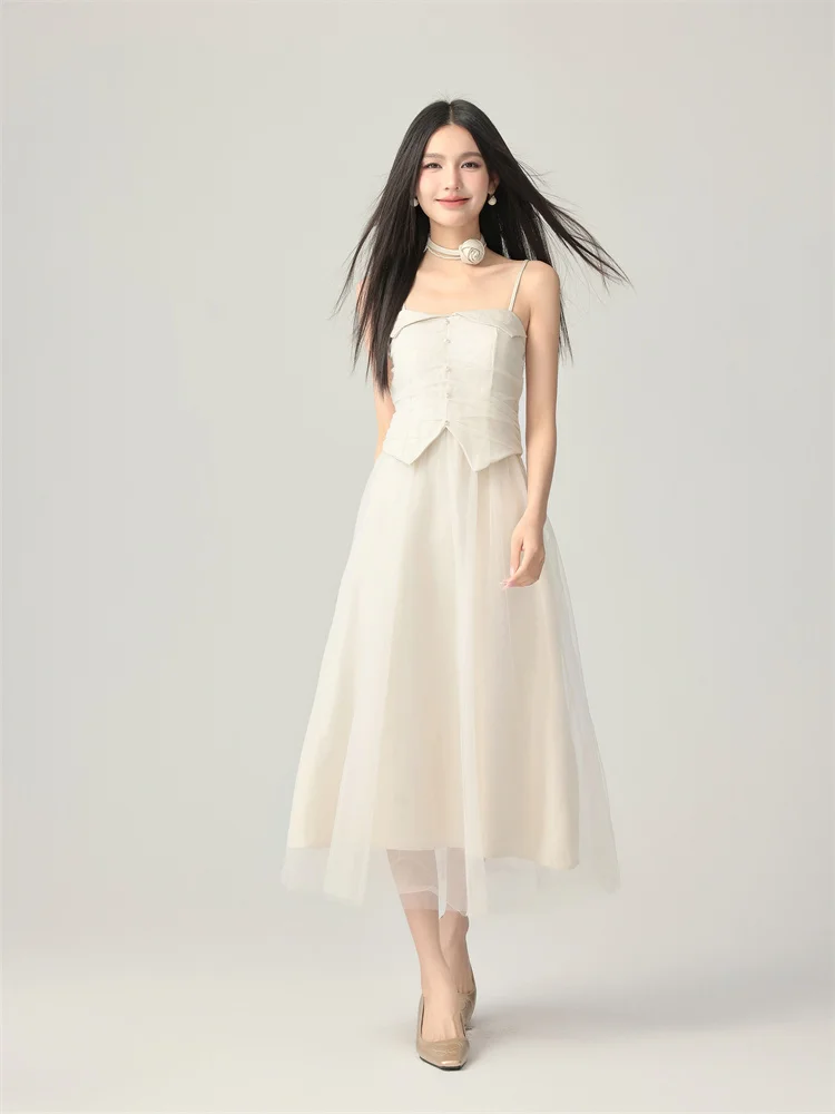 

Faionable Fake Two-Piece Strap Dr New Arrival Spring 2026 Chilled Zoe Brand Svel Collarl Viscose Polyester Cott...