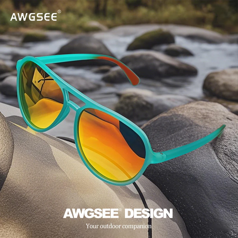 Lunettes de soleil polarisées rondes rétro unisexes, monture translucide sarcelle et verres miroir rouge/bleu avec revêtement antidérapant pour voyage