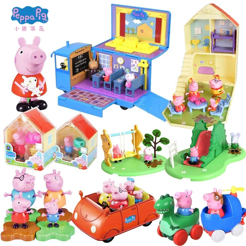 Peppa Pig Anime Toy Amusement Park Toy Cartoon Animal Doll Action Doll Party Set Character Model Children's Birthday Gift