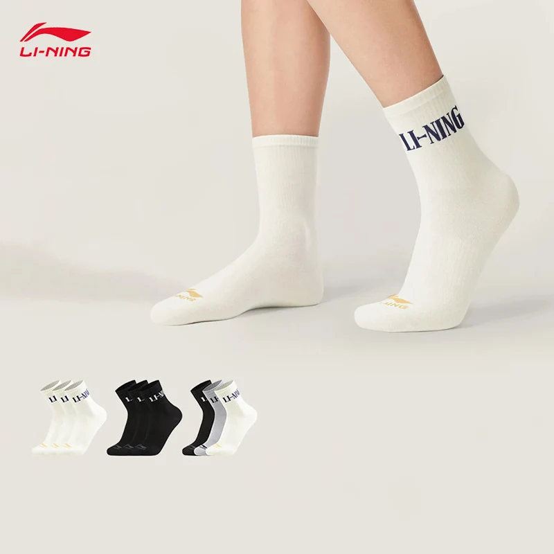 

LI-NING Sportstyle Series Unisex Mid-Calf Socks 3-Pair Pack Skin-Friendly soft Comfortable Classic Socks 22-28cm AWTW005