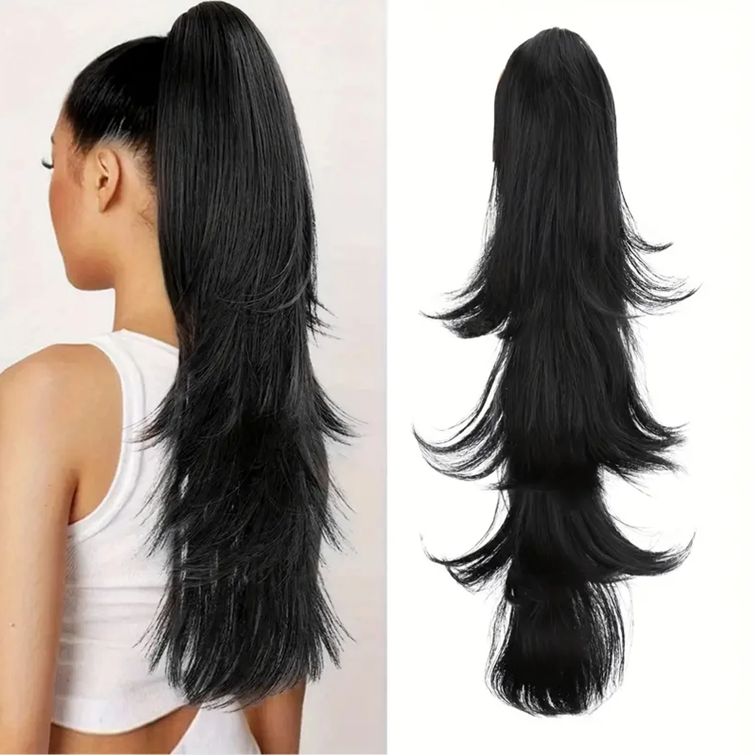 22inch Synthetic Claw Clip In Ponytail Hair Extensions Hairpiece Long Silky Straight Fake Blonde Pigtail With Horse Tail