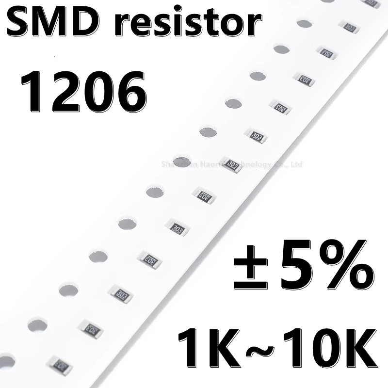 (100pcs) 1206 5% SMD resistor 1 1.2 1.3 1.5 1.6 1.8 2 2.2 2.4 2.7 3 3.3 3.6 3.9 K 4.3K 4.7K 5.1K 5.6K 6.2K 6.8K 7.5K 8.2K 9.1K