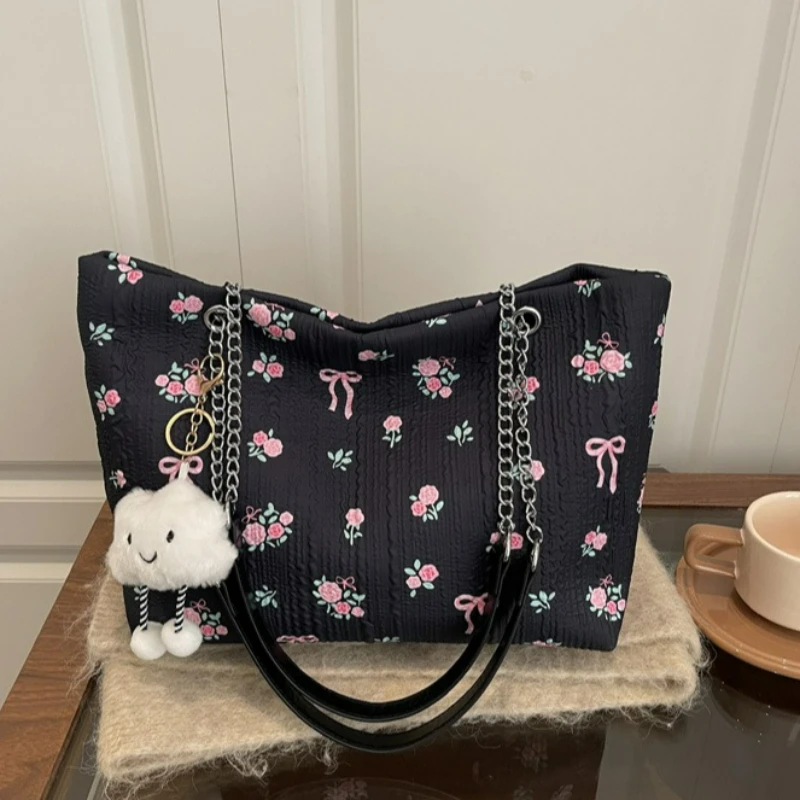 

Новая модная вельветовая сумка большой емкости, милая холщовая сумка с вишневым принтом для женщин, универсальная текстурная дорожная сумка