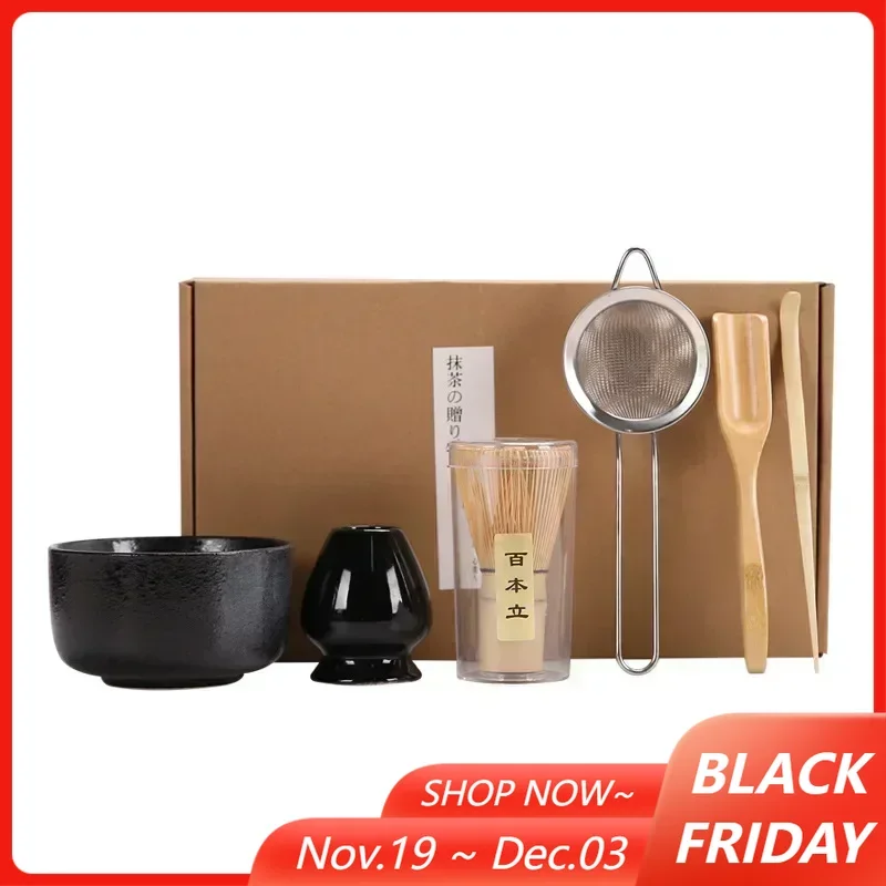 6PCS Japanese Matcha Blender Set with Bamboo Whisk Matcha Brush Teaspoon Kiln for Beverage Shop DIY Tea-Making Tools