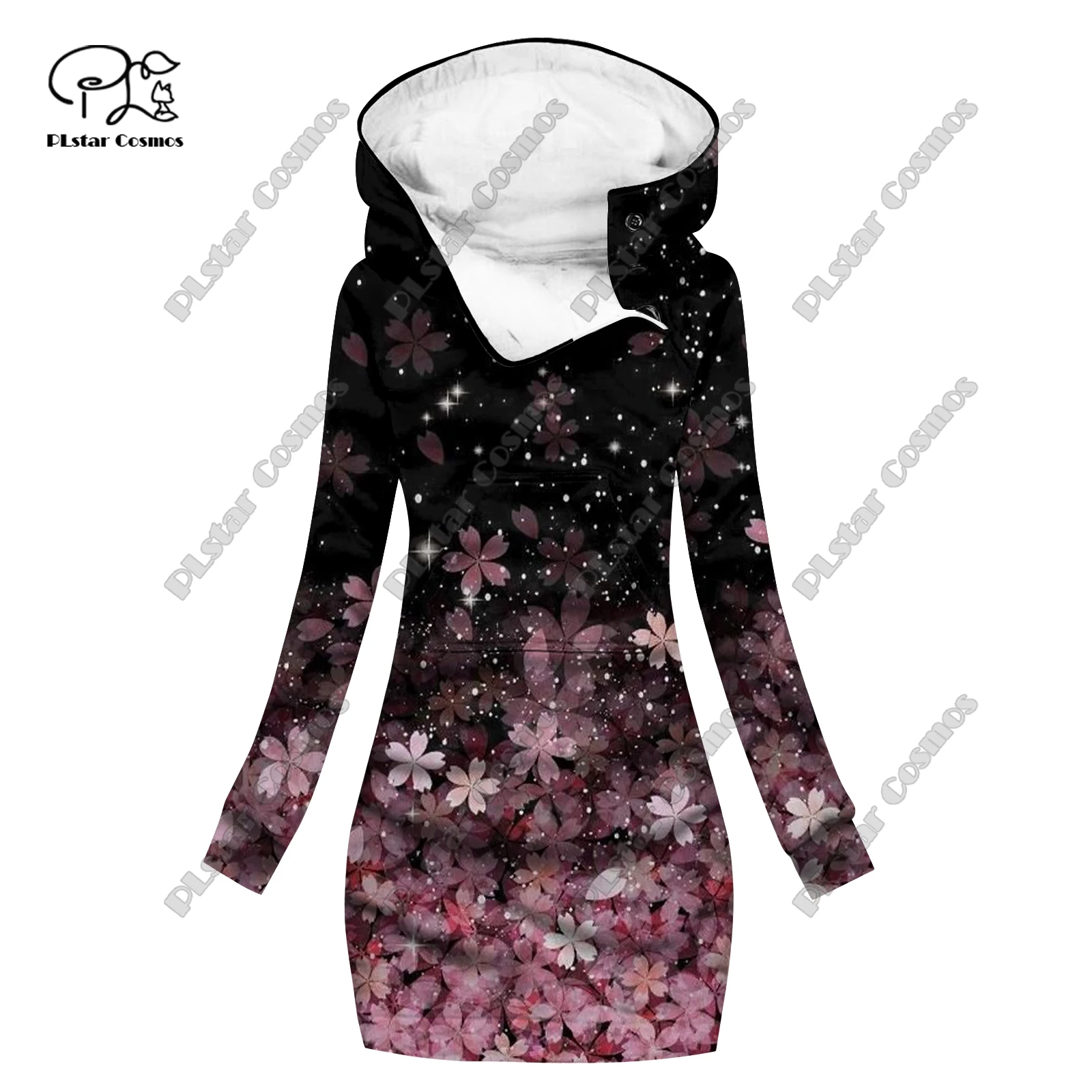 Sudadera larga con estampado 3D para mujer, vestido informal y cálido con cuello especial, patrón retro floral clásico, serie navideña,-2