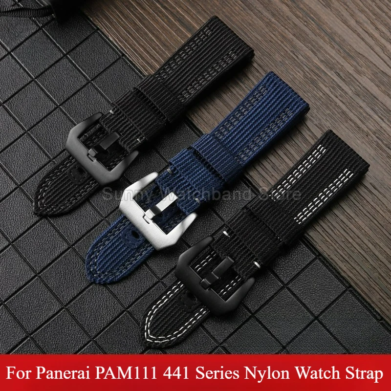 تنفس قماش سوار 22 24 26 مللي متر لبانيراي PAM111 PAM441 PAM985 الرجال النايلون ساعة اكسسوارات أسود أزرق حزام الساعات #1