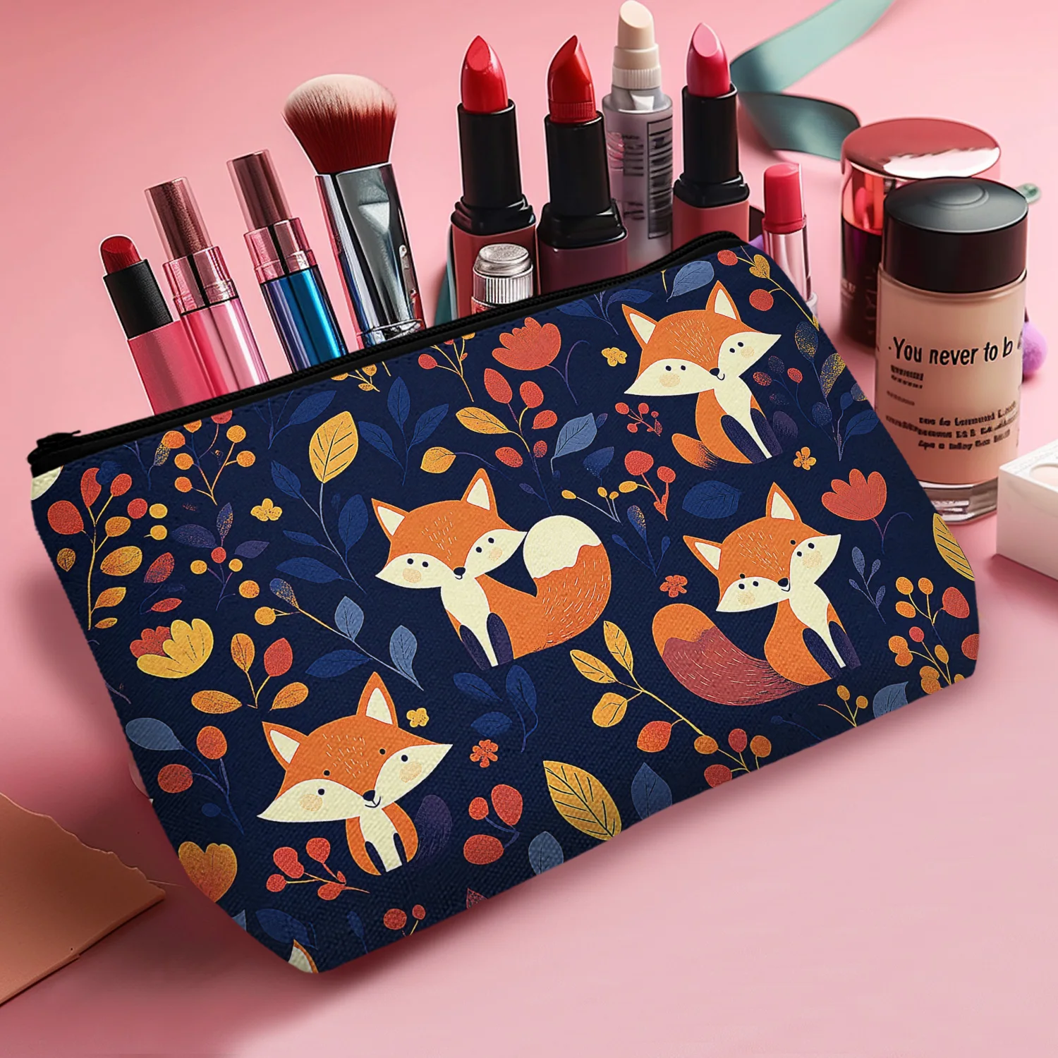 1 Pc Beauty Pouch Fox Small Makeup Bag For Purse Cute For Women Travel Toiletry Makeup Bags Beach Outdoor Home 8.66x5.51Inch_a