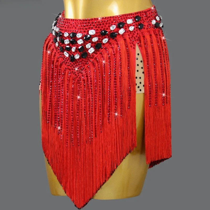 Customized Latin Dance Skirt Competition Half Skirt Tassel Competition Flower Costume Table Performance Costume Adult Girl