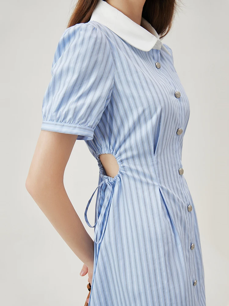 FSLE French Style Striped Shirt Chic Long Dress For Women 2024 Summer New All-match Casual Commuter Women Long Dress 24FS12570