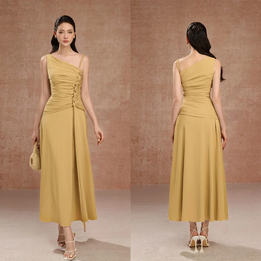 Dostosowana wysokiej jakości suknia wieczorowa z dżerseju w kolorze khaki Temperament na jedno ramię, bez rękawów, do kostek, na zamówienie