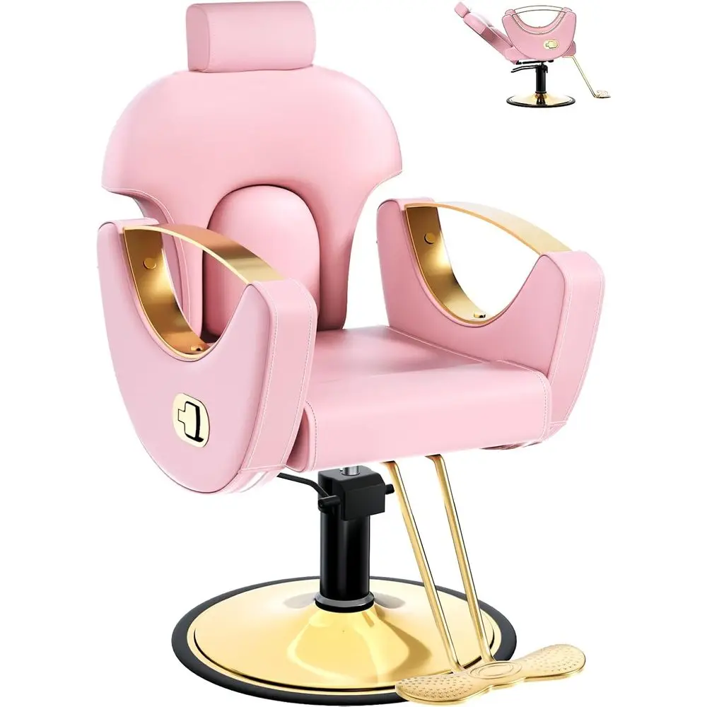 Pink Reclining Barber Sn Chair or Hair Stylist, Proional Heavy Duty Hydraulic Hair Stylist Chairs, Multi-unction Hairdrer Braidi
