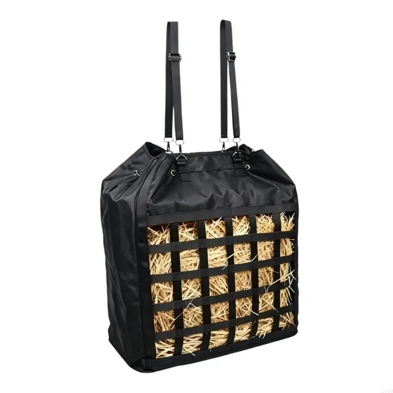 Slow Feed Bag for Horses with Multiple Access Openings, Two Clip Hangers, and a Closed Hanging Compartment for Trailers and 24BD