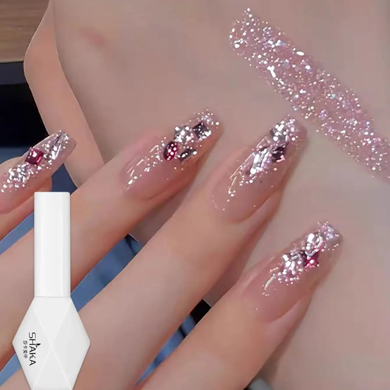 WS 1 Stück 2026 Neuer Rosa Quarz Glitzer Gel Nagellack Semi-Permanent Nail Art Maniküre Abziehbarer LED-Nagellack