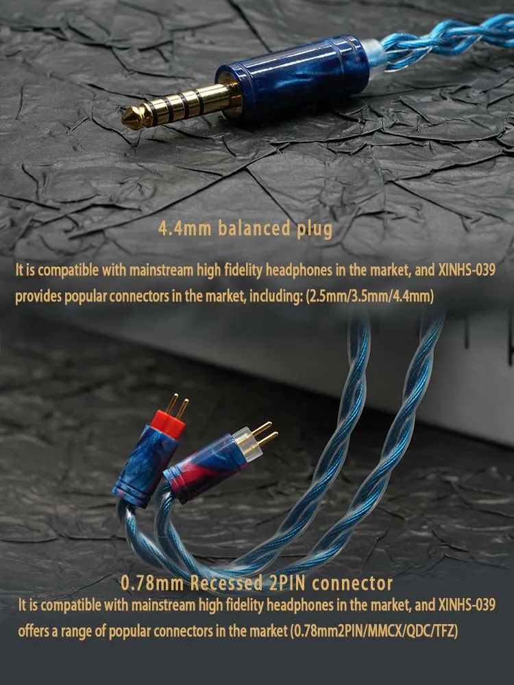 Xinhs 4core 7nocc hybrid graphen litz struktur kopfhörer upgrade kabel ie900 2pin mmcx qdc für rinko yume 2 s12 pro mk4 kopfhörer kabelgebunden 4.4mm 3.5mm hifi kabel cable headphones cable 2 pin – Detail 4
