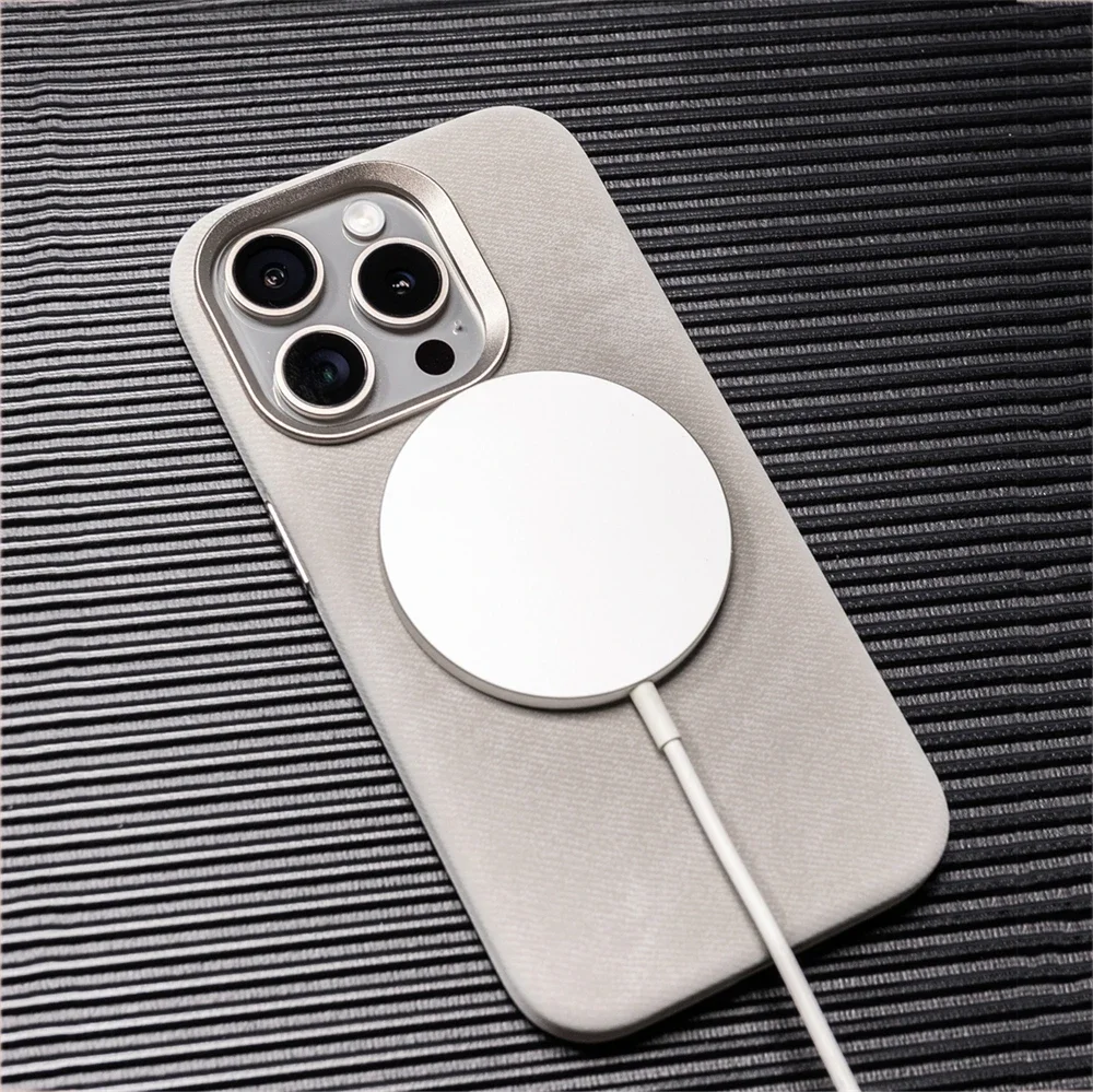 Luxury For MagSafe Fiber Leather Case For iPhone 16 15 14 13 12 17 Pro Max 17Air Plus Magnetic Wireless Charge Shockproof Cover - náhled 4