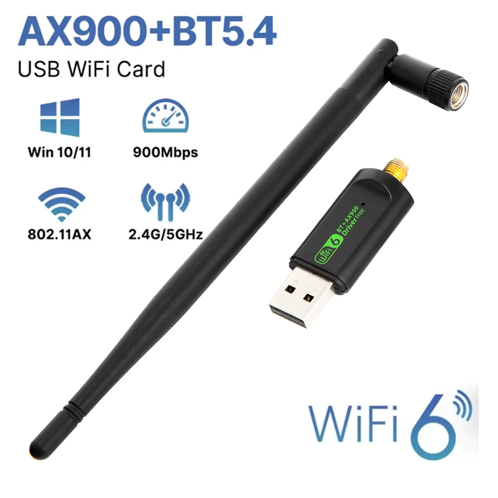 

WiFi USB Adapter AX900 Bluetooth 5.4 Wireless Dual Band 2.4G/5GHz Wi-Fi Antenna USB Dongle Recevier For PC/Laptop Driver Free