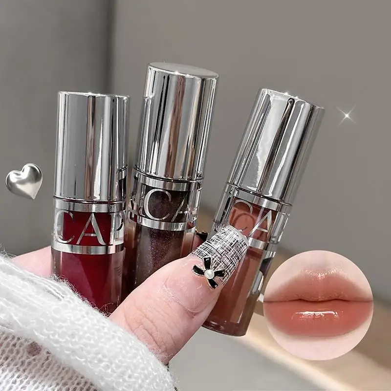 Peach Pink Moisturizing Lip Gloss with Fine Shimmer Long-Lasting Non-Stick Jelly Lip Plumping Korean Makeup Style