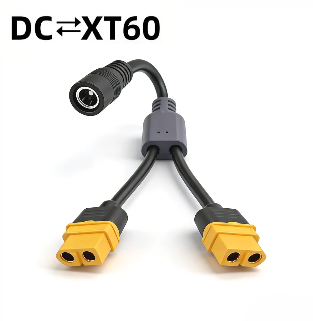 1 to 2 XT60 to DC Adapter Cable DC 5521 to Dual XT60 Plug Y Splitter Power Cord For Car Battery FPV Monitor,Drone Power Cord