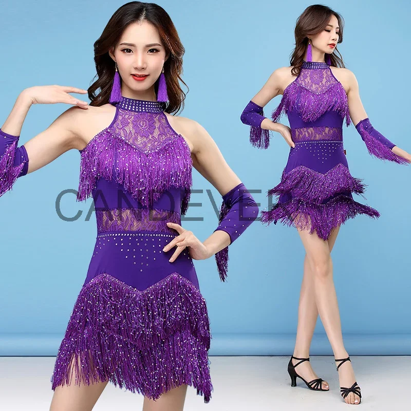 New fringe gold Latin Latin dance costumes women salsa dancewear dance costume ballroom competition tango dresses adult JS793