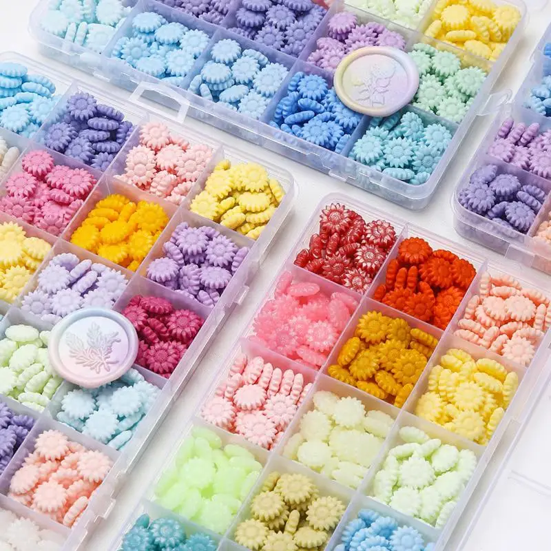 해바라기 혼합 컬러 씰링 왁스 비즈, 빈티지 왁스 도장 스탬프, 스크랩북 공예 선물, 청첩장, 10 그리드, 15/24 그리드