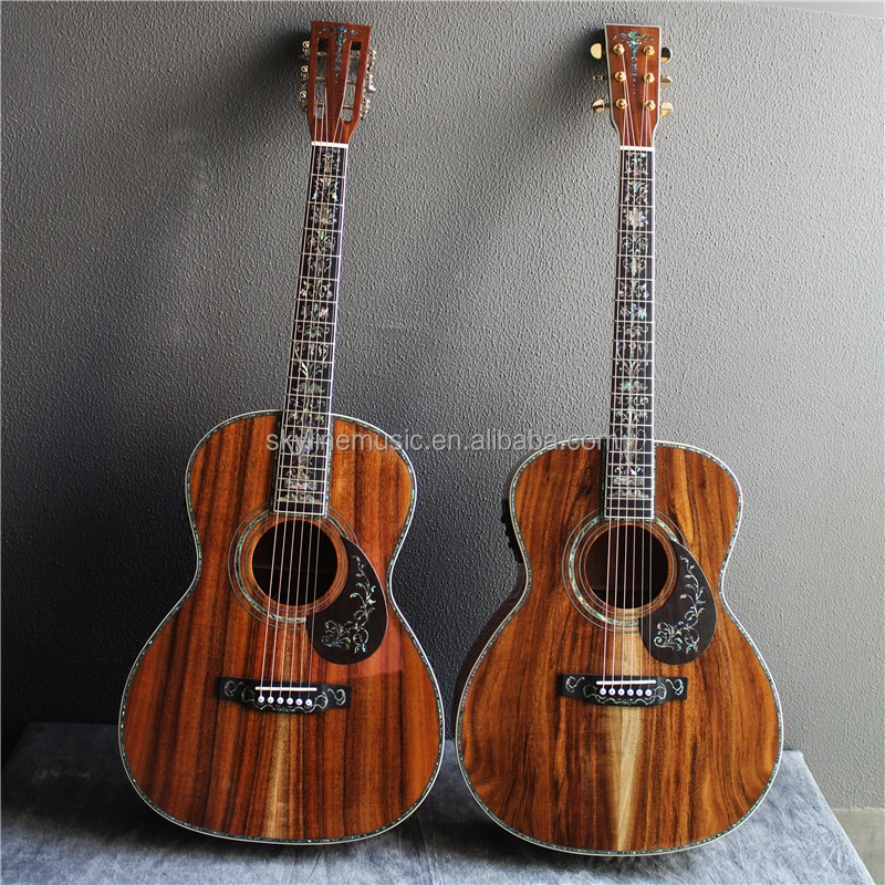 OOO، OM Style Deluxe Solid Koa Wood Acoustic Guitar، جيتار مصنوع يدويًا من الخشب الصلب،