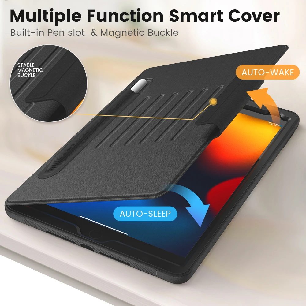 Tablet Case for iPad 9th Generation 2021 10.2 inch Smart Cover for iPad 8th Gen. 2020 2019 7th 10.2 Multi-fold Back suction Case