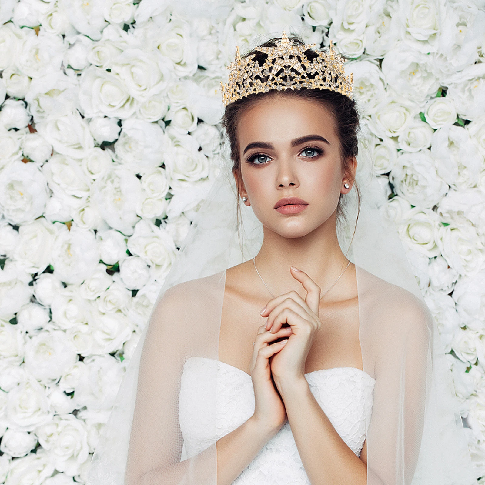 

1pc Crystal Alloy Crown Headband Hair Band Bridal Wedding Party Festival Costume Headdress Banquet Tiara Women Bride Accessories