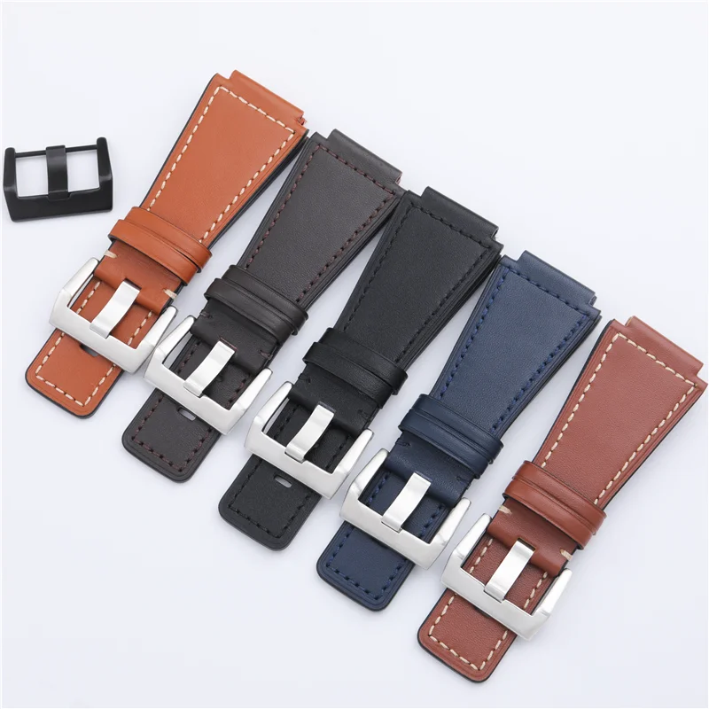 Top Quality Calfskin Leather Watchband 24mm For Bell Strap Series BR01 BR03 Watchband Bracelet Belt Ross Accessories Steel Buckl