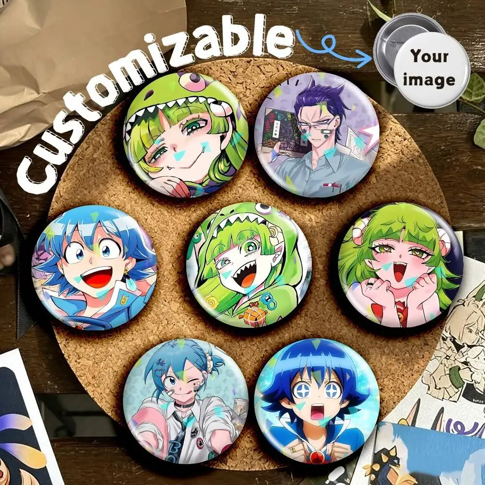 Iruma Suzuki Welcome to Demon School Round Brooch Pins, Personalized Badges With Broken Glass Design Fashion Accessory