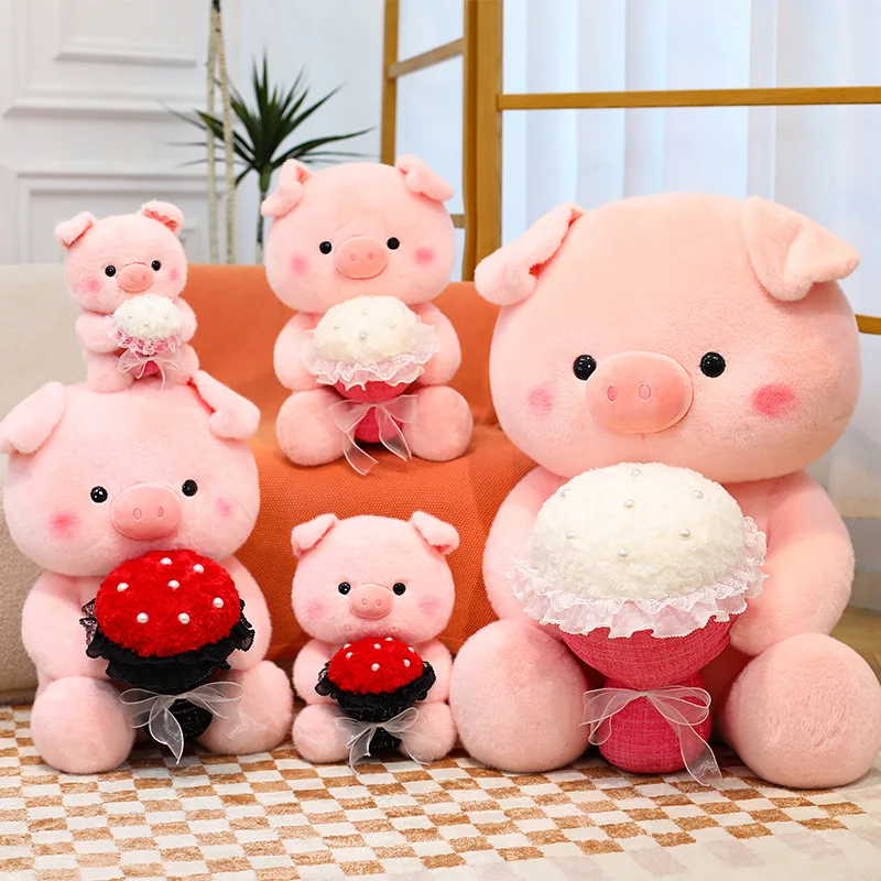 

Adorable Pig Plush with Flower Bouquet Sweet Valentine's Stuffed Animal Cute Romantic Gift for Couples Best Present for Birthday