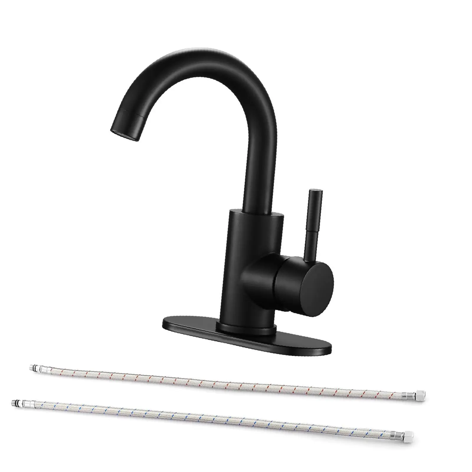 صنبور حمام أسود بفتحة واحدة ومقبض واحد، أسود مطفي