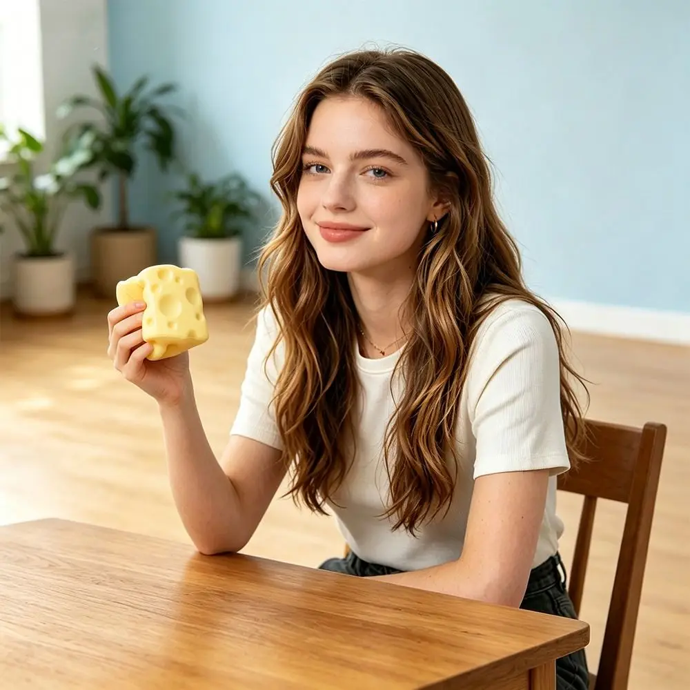 Shapeable Cheese Pinch Non-Bounce Anti-Stress Cheese Cube Stress Ball Squishy Texture ASMR Sensory Stress Stress Relief