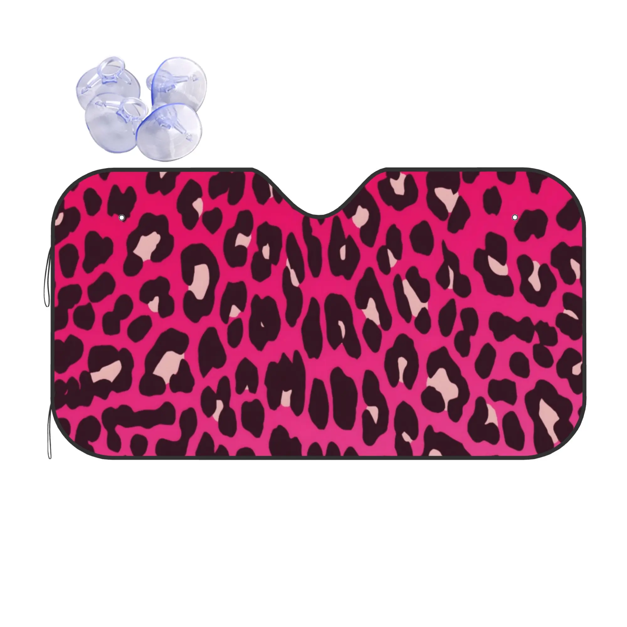 Pink Leopard Print Car Front Windshield Sun Visor UV Protection Car Sun Shade Heat Insulation Cover  Aluminum Foil Car Sunshade