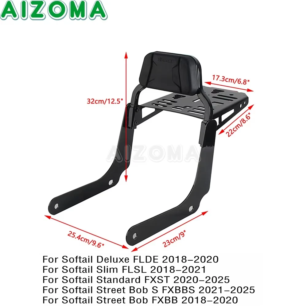 Motorcycle Backrest Shelf Club Style Sissy Bar Rear Passenger Seat Back Rest For Harley Softail Street Bob FXBB FXBBS 2018-2025